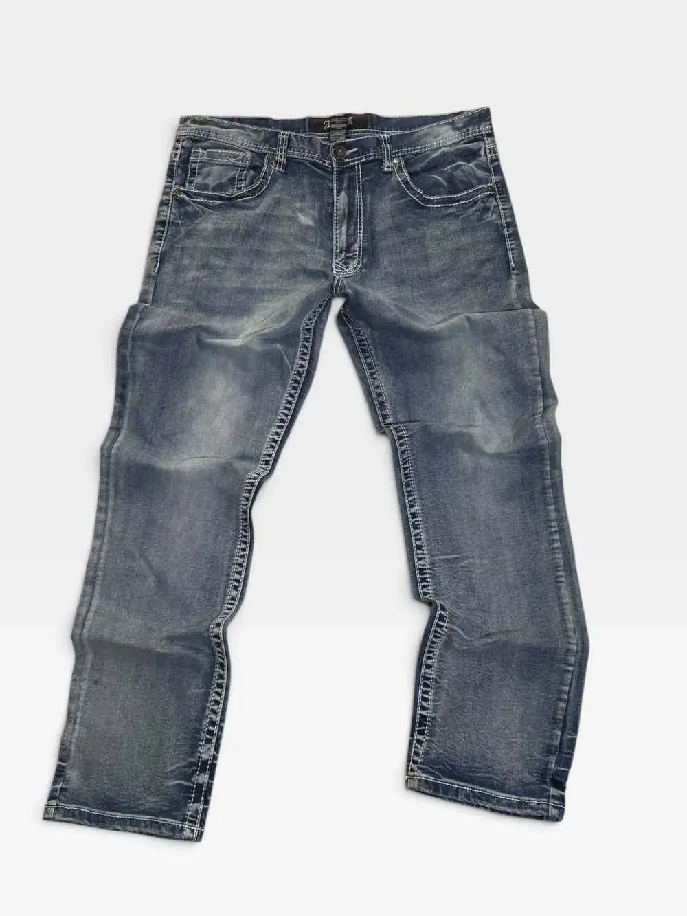 True Luck Men Blue Distressed Straight Leg Denim Jeans Size 36x32
